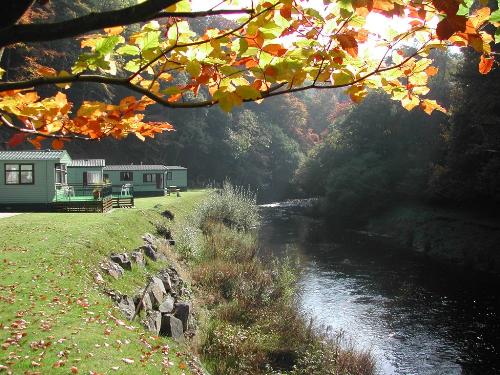 BK Bluebird Senator caravan on riverside plot In Mid Wales At Clywedog Caravan Park